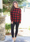 For The Love of Plaid Off Shoulder Top- Red