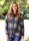 Cozy By The Campfire Plaid Tie Top
