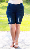 Curvy Distressed Pull-Up Bermuda Shorts