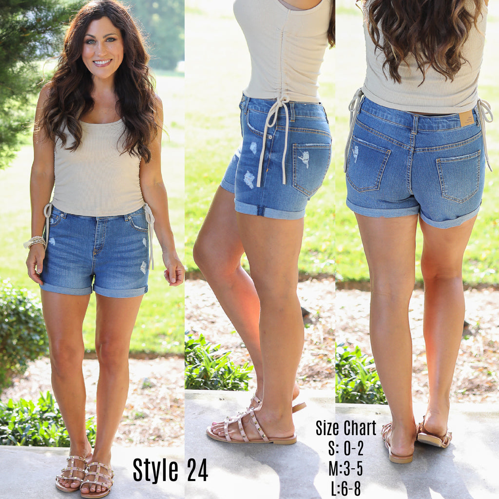 Mid Rise Denim Shorts (available in 3 washes) – Lennon & Lace