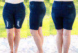 Curvy Distressed Pull-Up Bermuda Shorts
